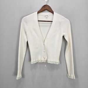 For Love & Lemons Ribbed Knit Nina Cardigan Sweater S Lace Trim Coquette Preppy